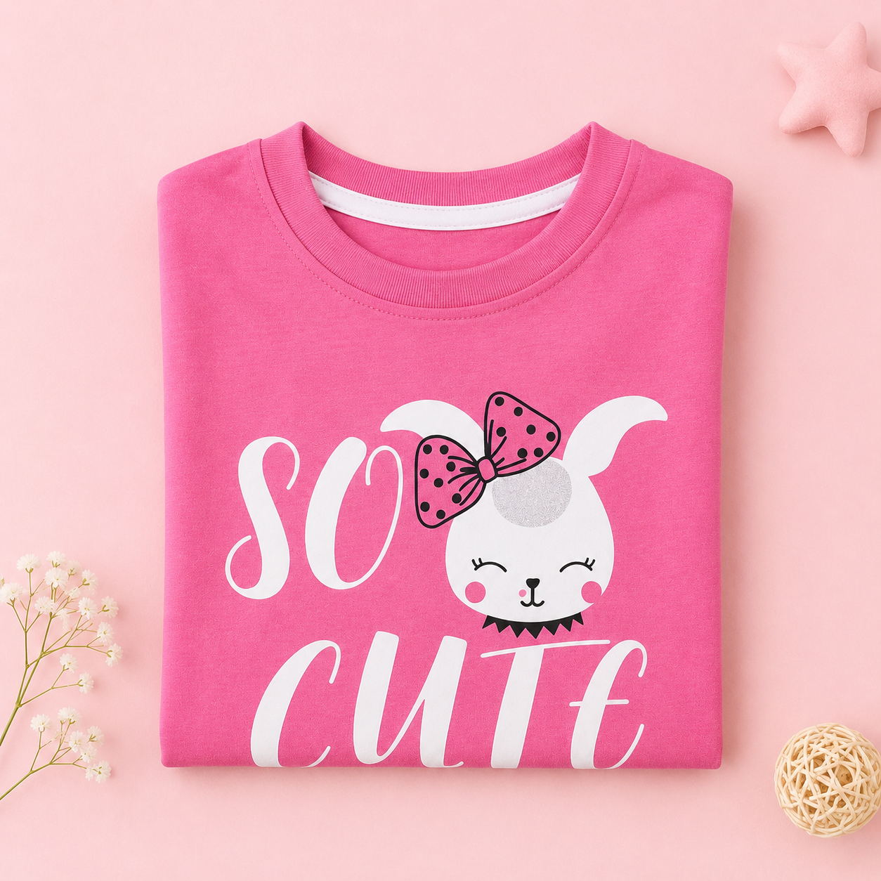 Girls Pink "So Cute" Bunny T-Shirt