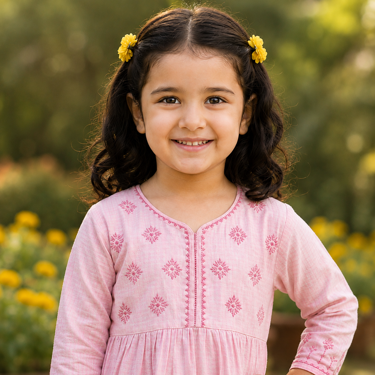 🌸 Pink Embroidered Girls Kurta & Trouser Set