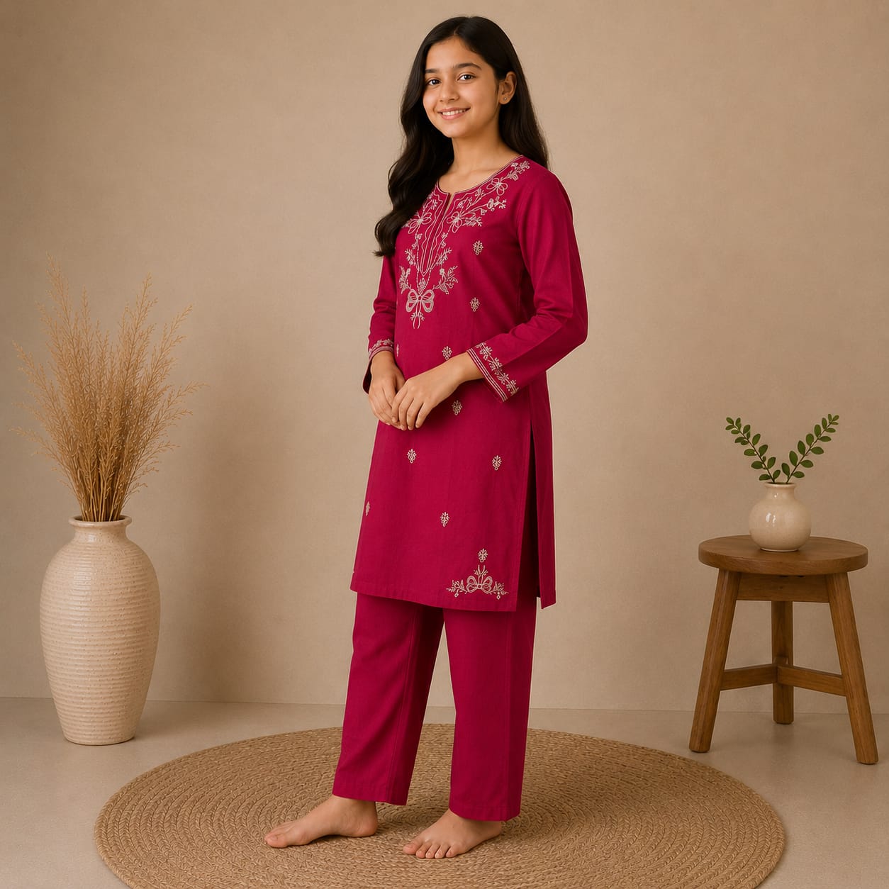 Elegant Maroon Embroidered Kurta Salwar Set