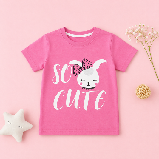 Girls Pink "So Cute" Bunny T-Shirt