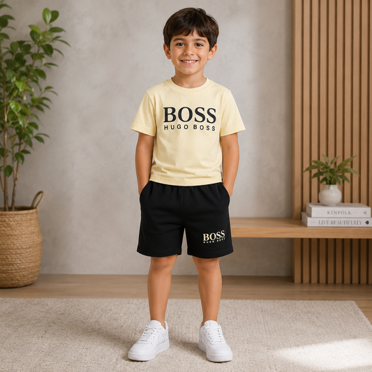 Boys' Graphic T-Shirt & Shorts Set | Yellow & Black