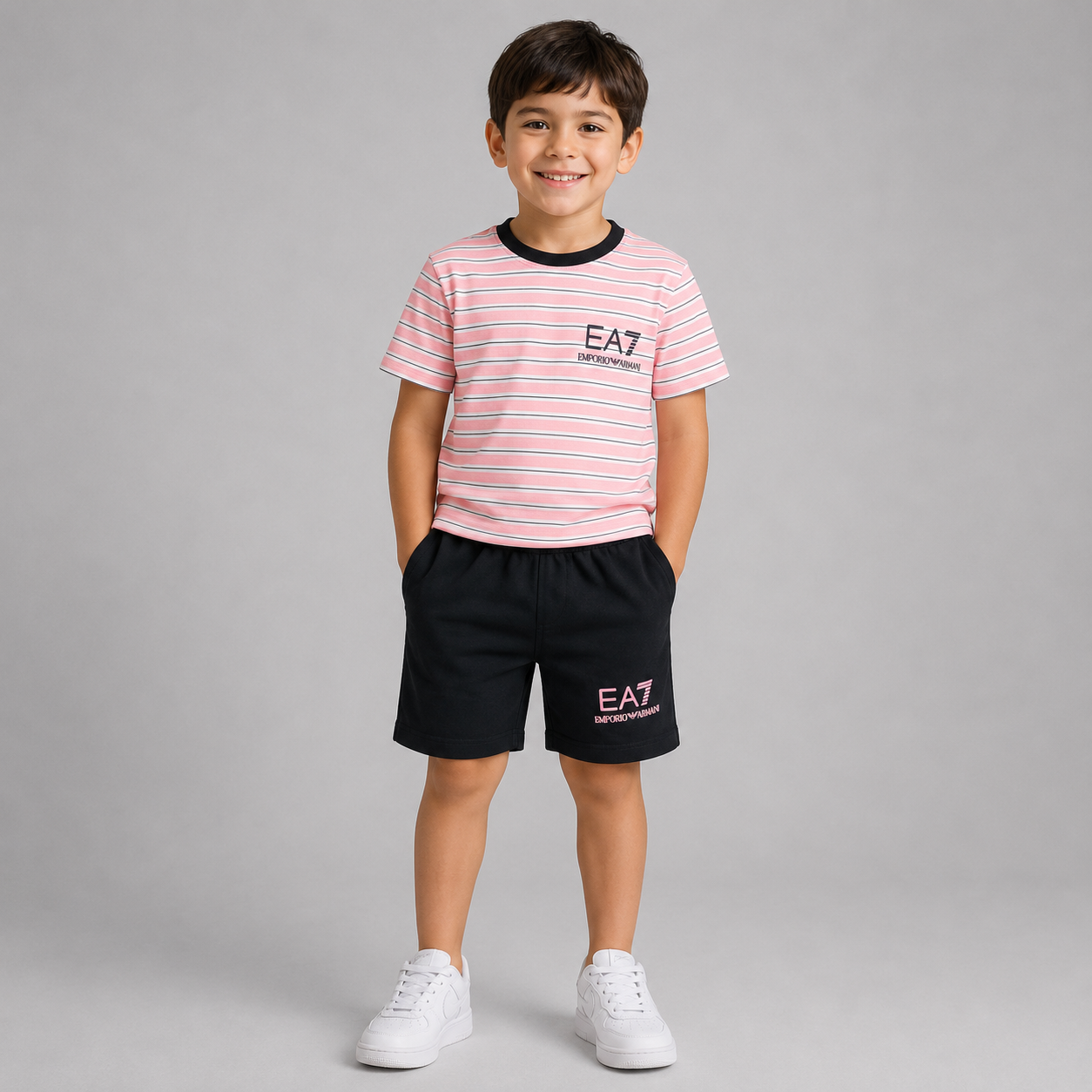 Boys' Striped T-Shirt & Shorts Set | Pink & Black