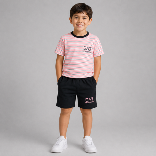 Boys' Striped T-Shirt & Shorts Set | Pink & Black