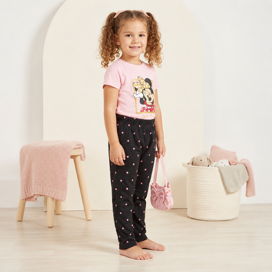 Pink T-Shirt & Black Polka Dot Pants Set