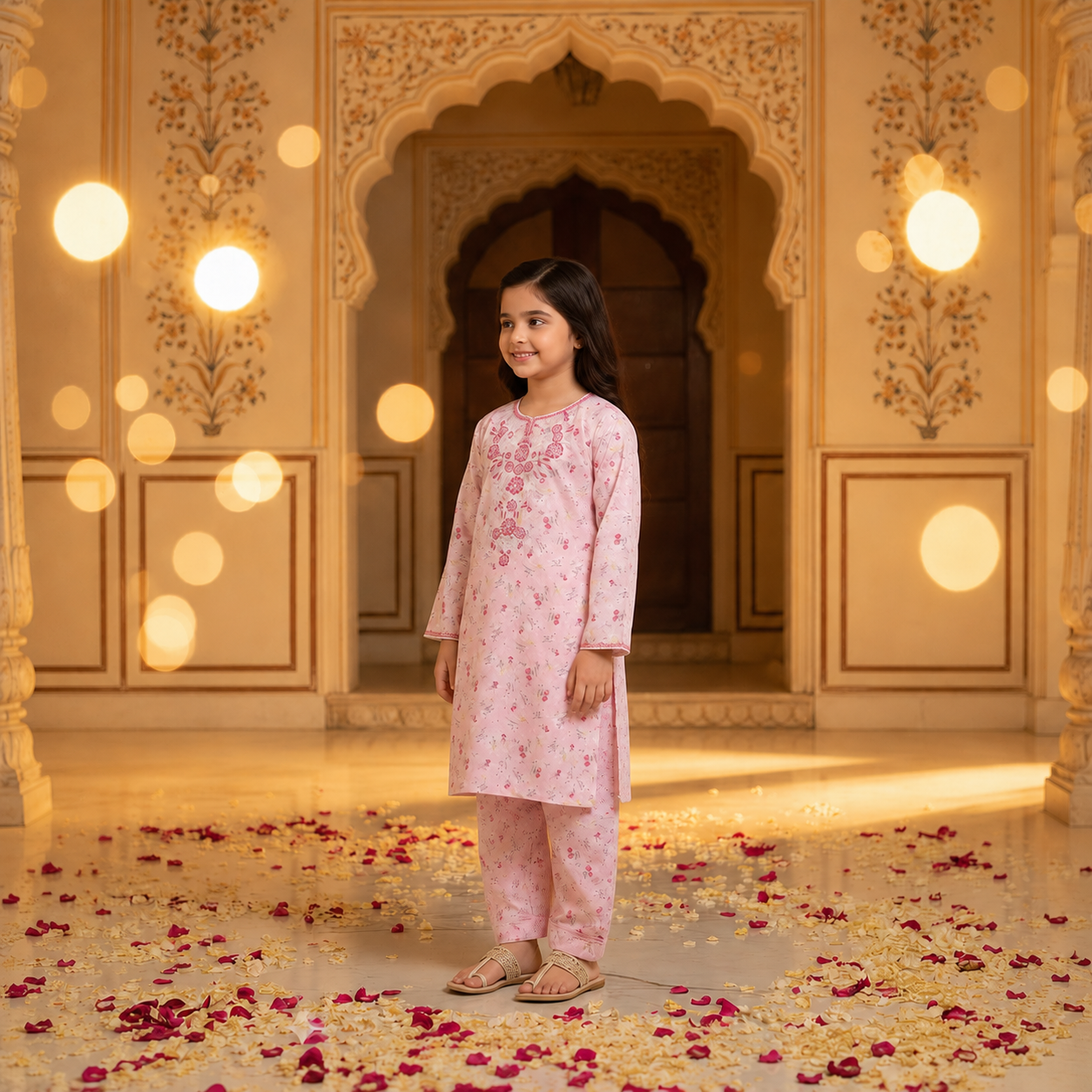 Pastel Pink Floral Embroidered Kurta & Trouser Set