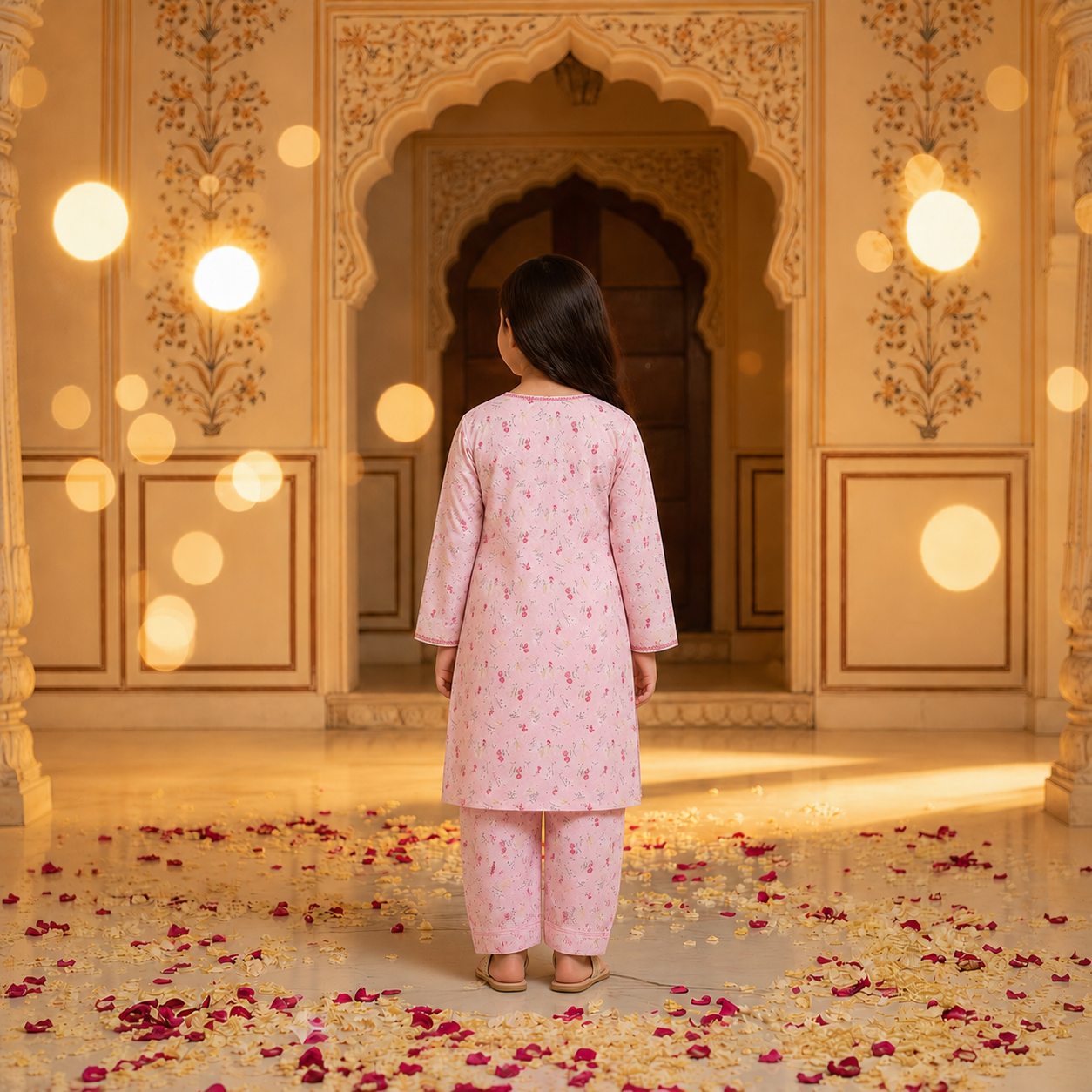 Pastel Pink Floral Embroidered Kurta & Trouser Set