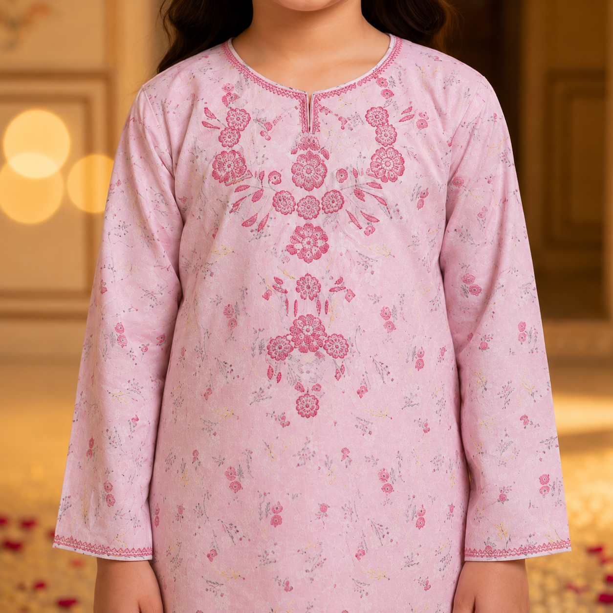 Pastel Pink Floral Embroidered Kurta & Trouser Set