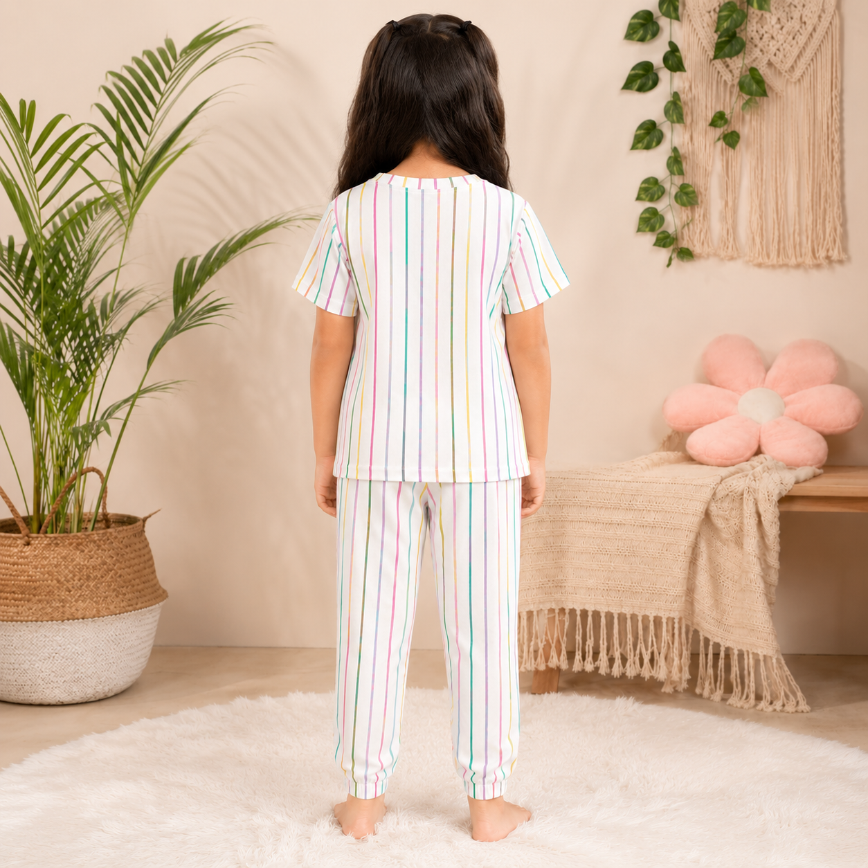 Girls Rainbow Stripe Night Suit Set