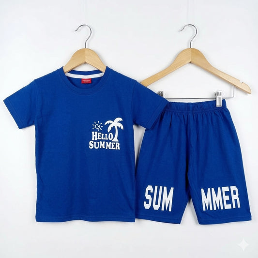 Hello Summer T-Shirt & Shorts Set | Royal Blue