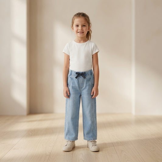 Light Blue Wide-Leg Denim Jeans for Girls