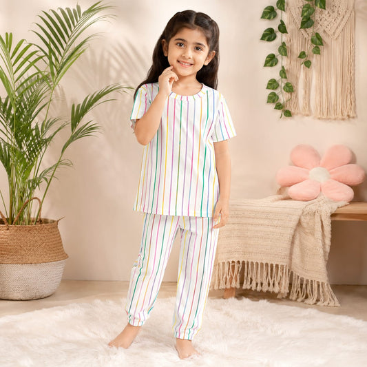 Girls Rainbow Stripe Night Suit Set