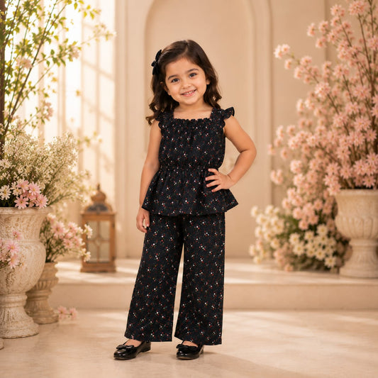 Girls Black Floral Traditional Suit 👗