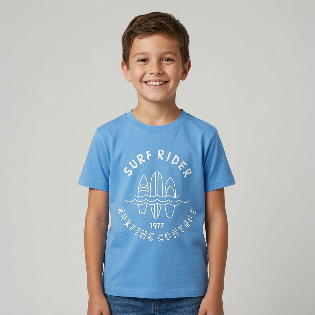 Boys Sky Blue Surf Rider Graphic T-Shirt