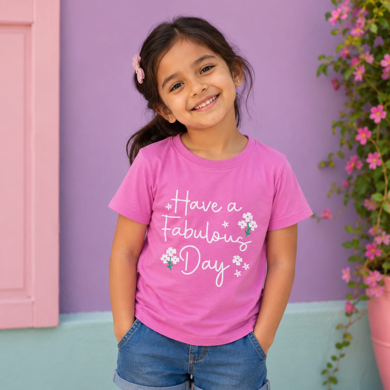 Girls Pink “Have a Fabulous Day” Graphic T-Shirt