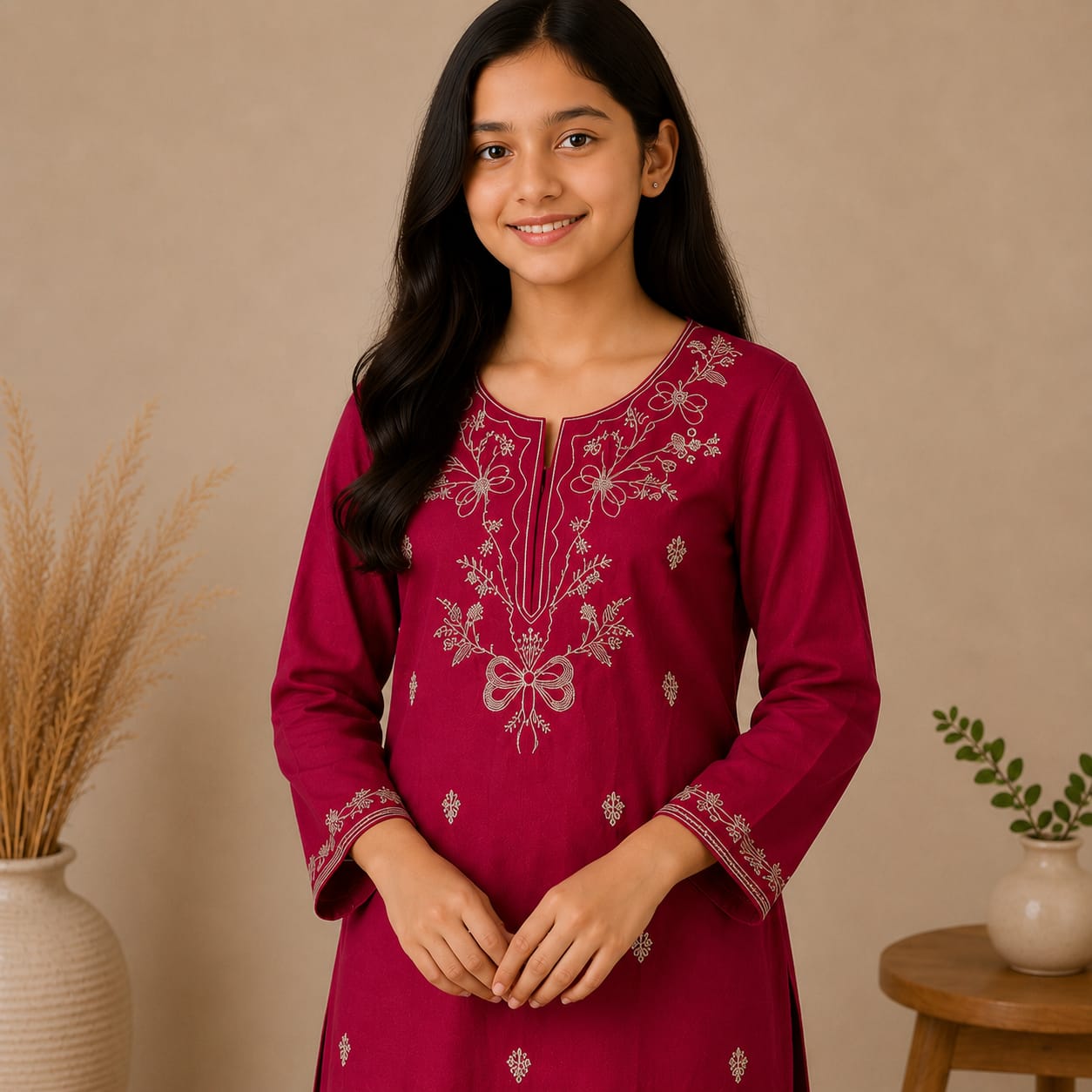 Elegant Maroon Embroidered Kurta Salwar Set