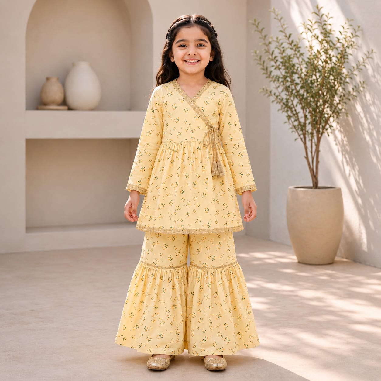 Yellow Floral Printed Kurta & Gharara Set