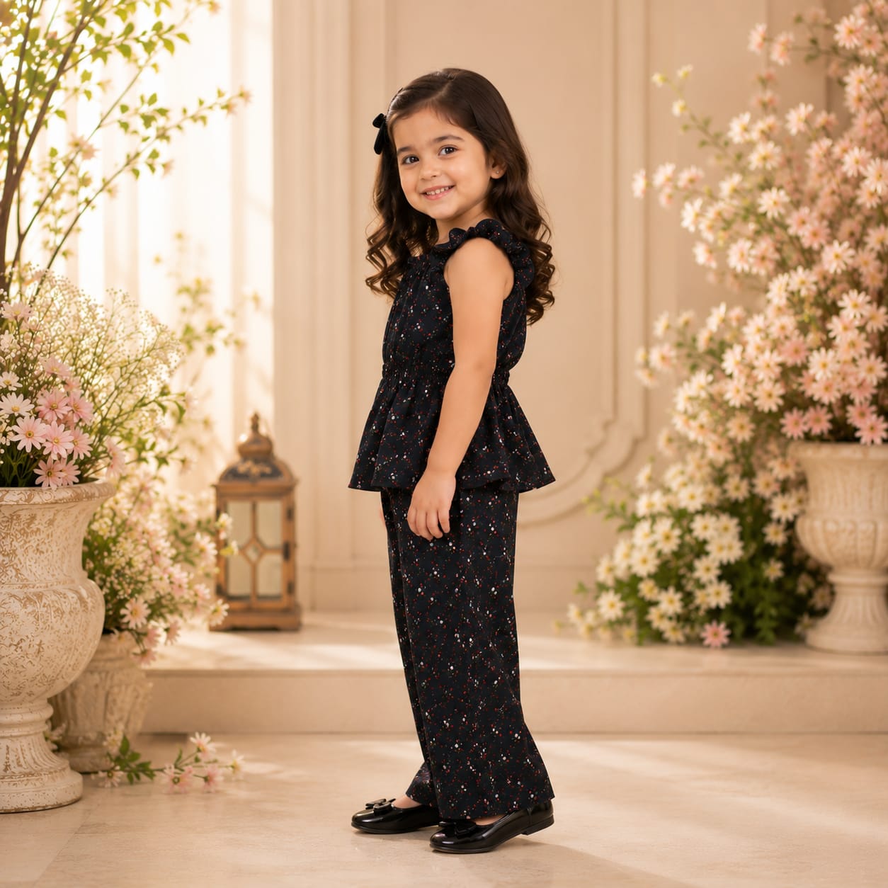 Girls Black Floral Traditional Suit 👗