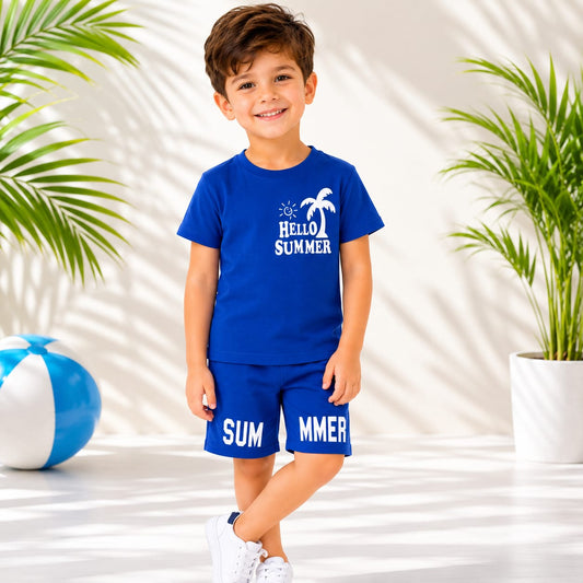 Hello Summer T-Shirt & Shorts Set | Royal Blue