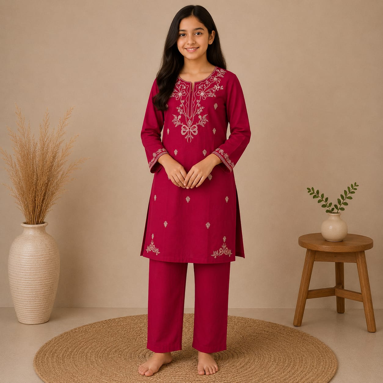 Elegant Maroon Embroidered Kurta Salwar Set