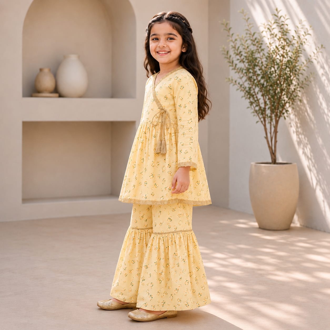 Yellow Floral Printed Kurta & Gharara Set