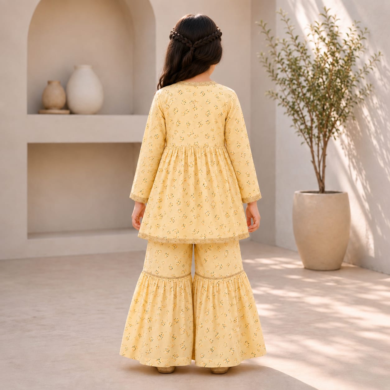 Yellow Floral Printed Kurta & Gharara Set