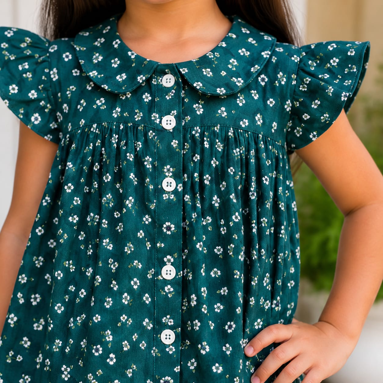 Girls Teal Floral Printed Top with Matching Trousers