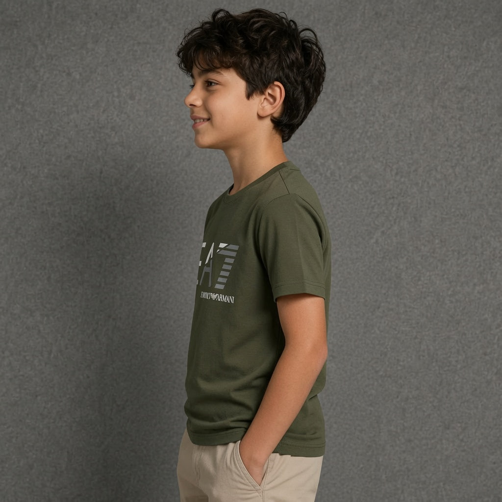 Boys Green Graphic Printed Cotton T-Shirt