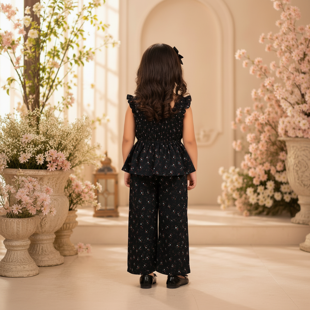 Girls Black Floral - Back View 1:1